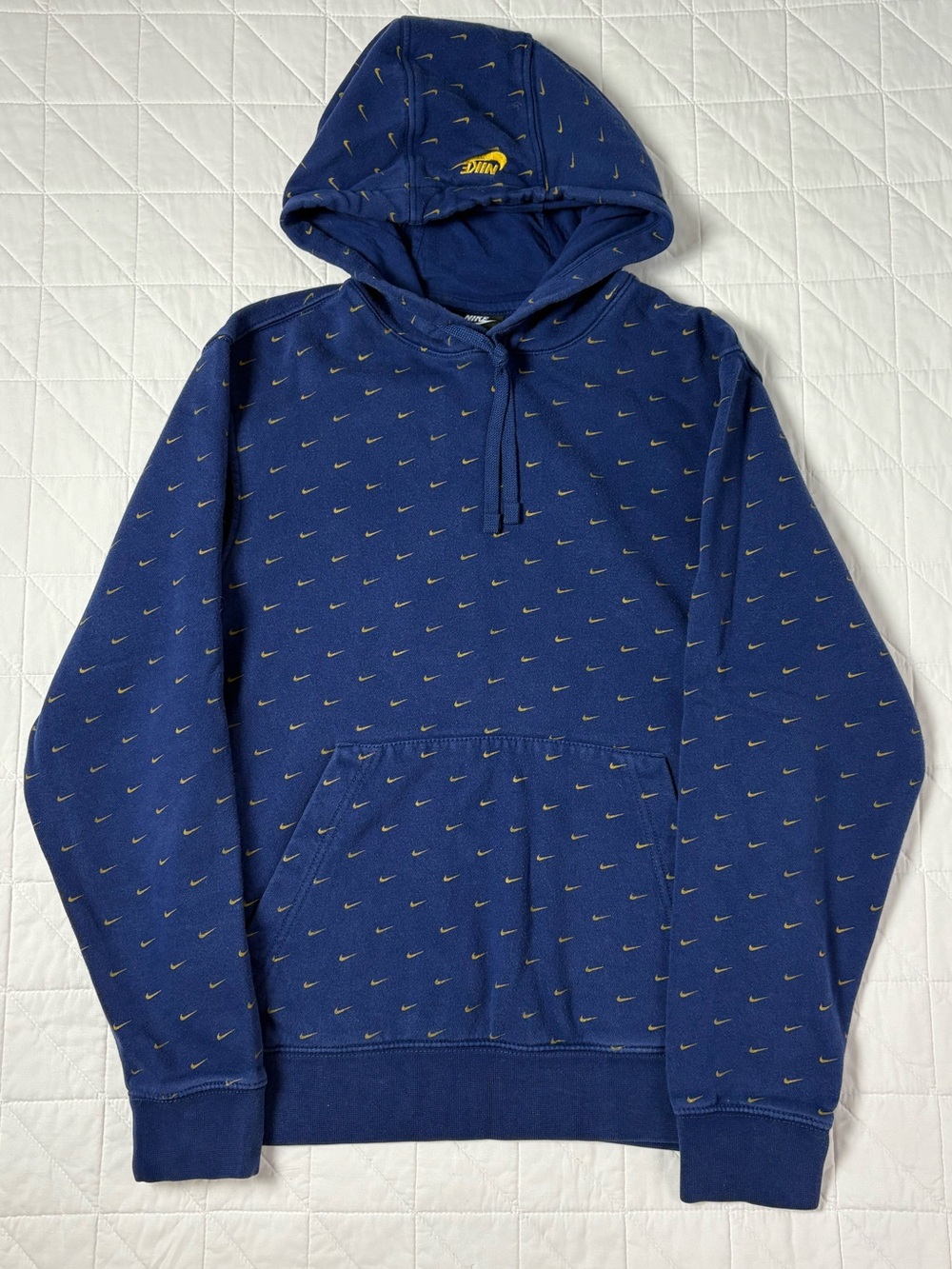 Nike Navy Blue Hoodie with Yellow Swoosh Print